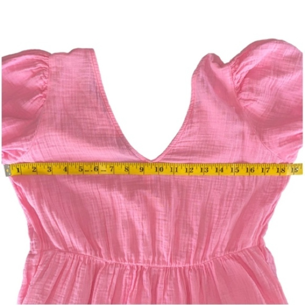 GAP Mini Dress Crinkle Gauze Puff Short Sleeve Tiered Pink Women Size S - Picture 9 of 12